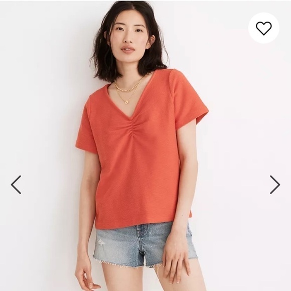 Madewell Womens Ottoman Jacquard Ruched Front V-Neck Top Small Ivory Size M boho - Picture 9 of 14